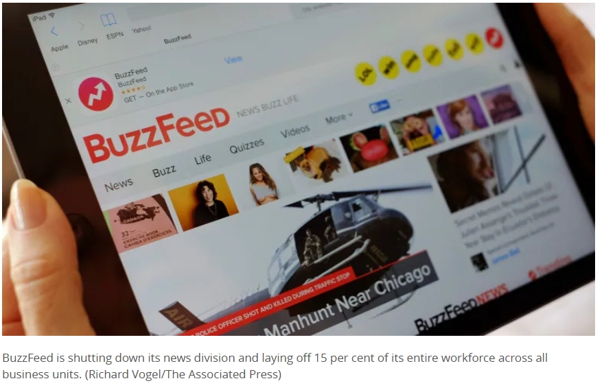 BuzzFeed shutting down News division, laying off 15% of all staff