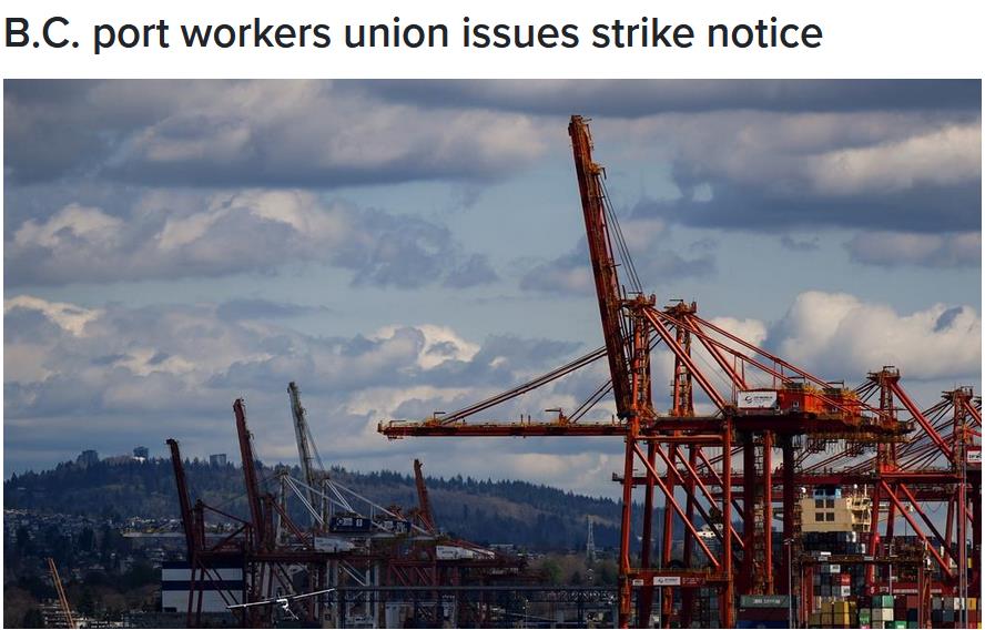 B.C. port workers union issues strike notice