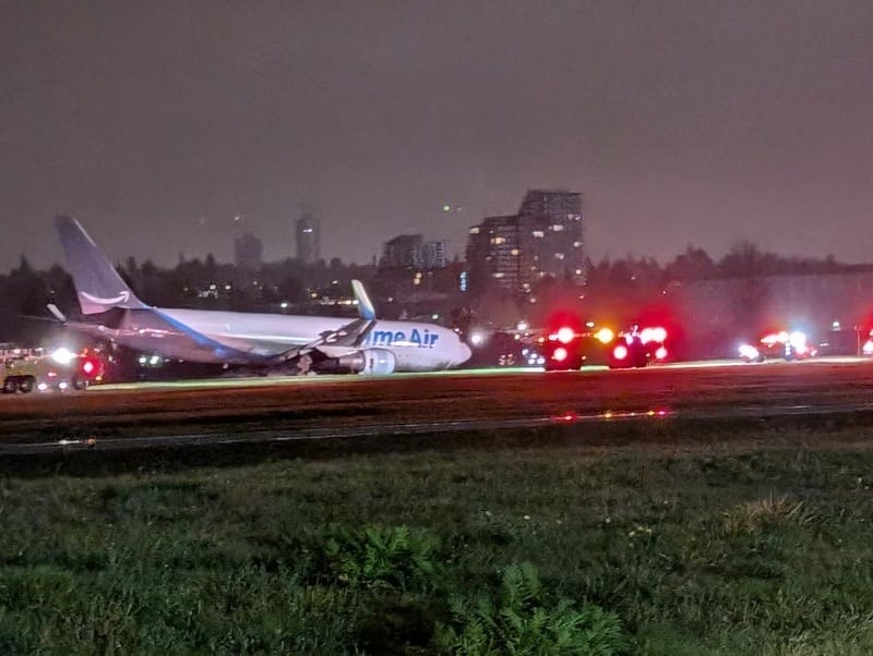 Amazon Prime cargo plane slides off YVR runway, airstrip to remain closed for 48 hrs